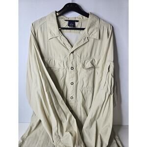 Ex Officio Shirt Mens Large Biege Nylon Long Sleeve Chest Pocket Hike Fish